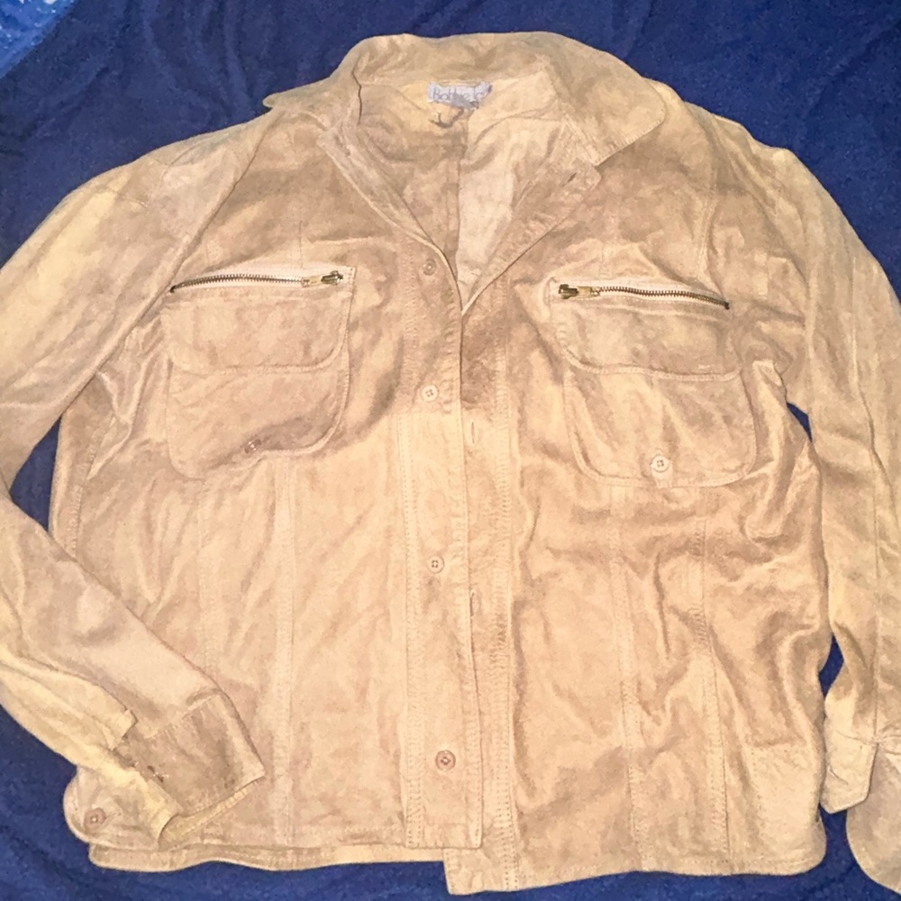 Tan Real Leather Button Down Shirt